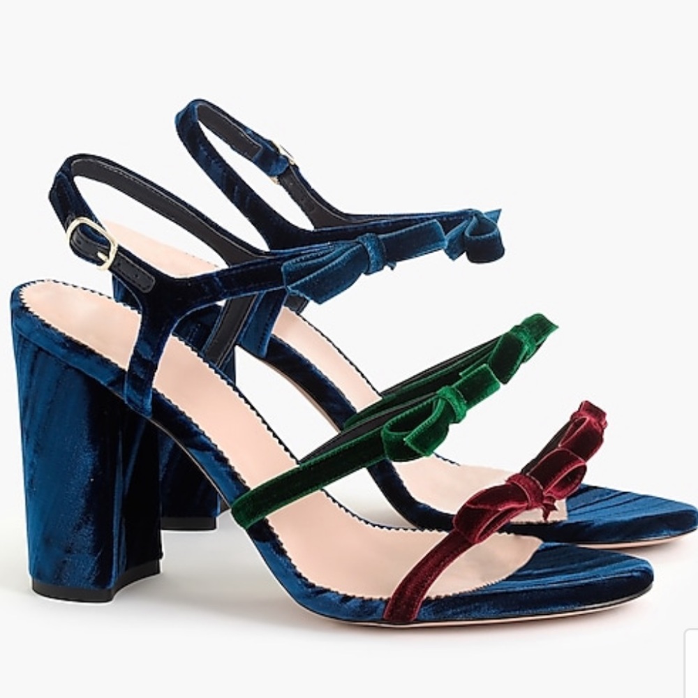 J.CREW Stella bow heels in colorblocked velvet